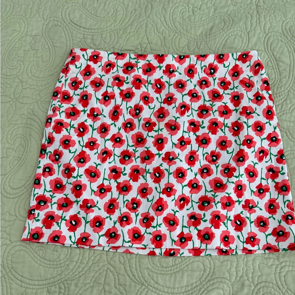 J. Crew Red and White Floral Mini Skirt